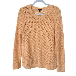 Talbots Large Petite Orange Pointelle Open Knit Cotton Blend Sweater TRAVEL